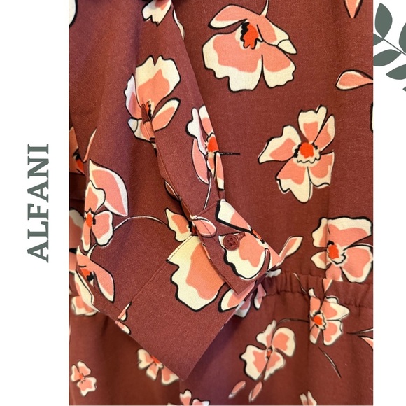 Alfani Faux Wrap Floral Long Sleeve Blouse Brick Red Pink Plus Size 3X - Picture 6 of 7